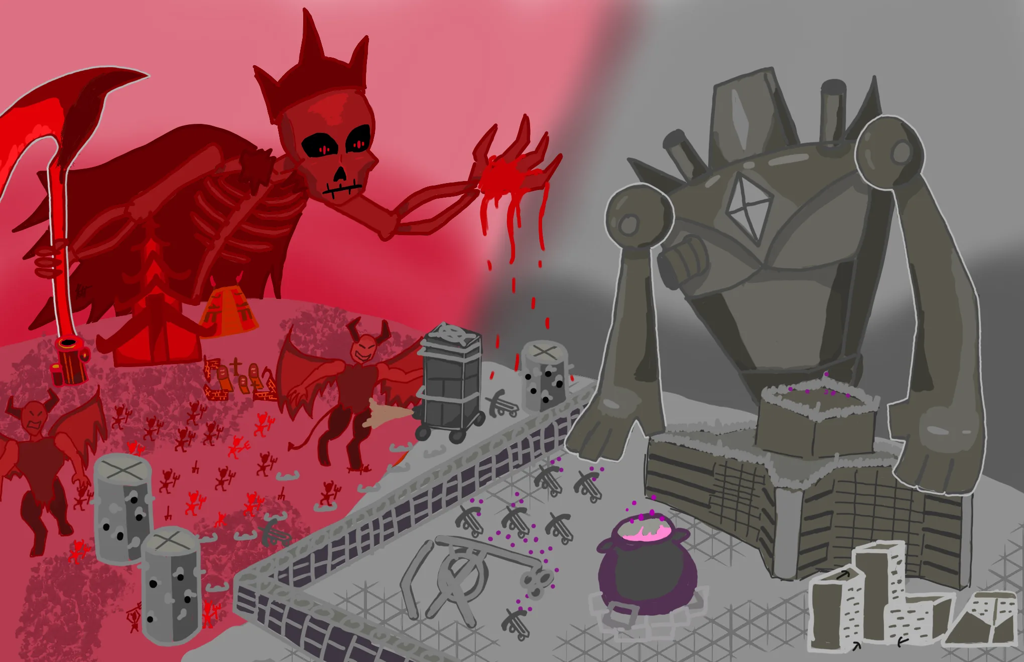 Community illustration of the King of Blood facing the King of Stone