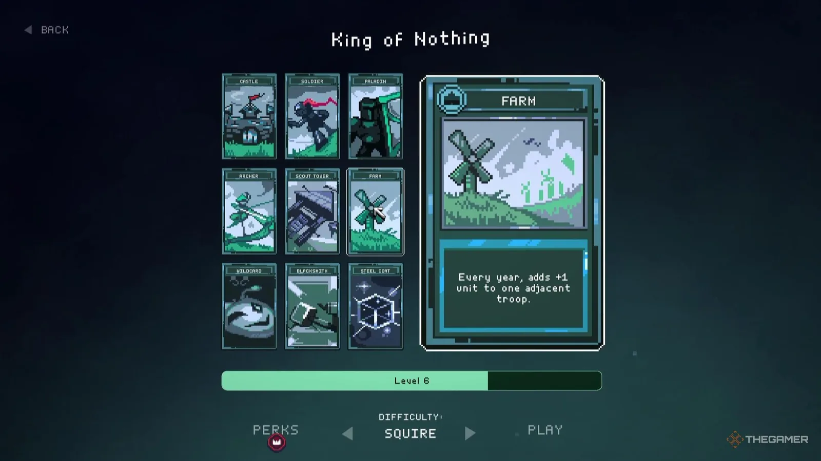 Farm card selected in the King of Nothing deck
