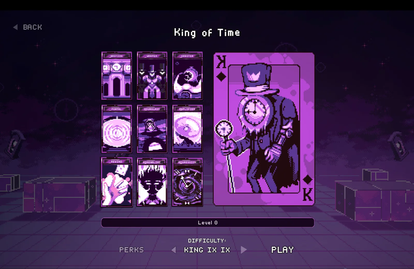 King of Time and the starting card selection screen