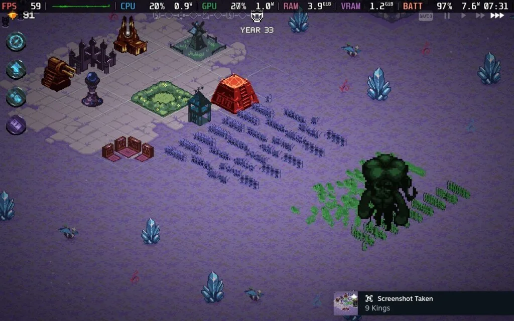 Year 33 battle with a giant enemy approaching a Spells kingdom