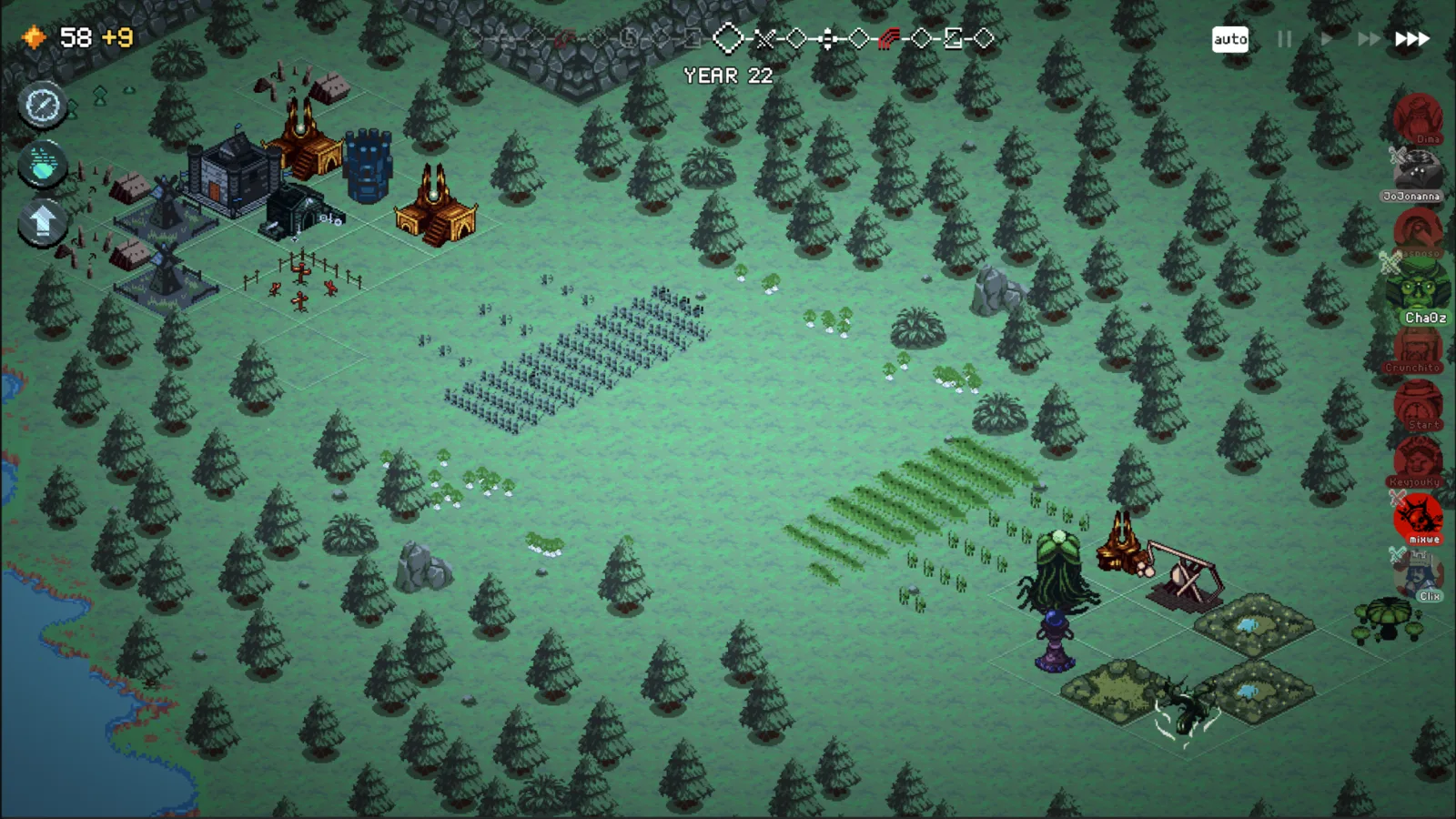 Asynchronous multiplayer battle with armies and rival-player portraits