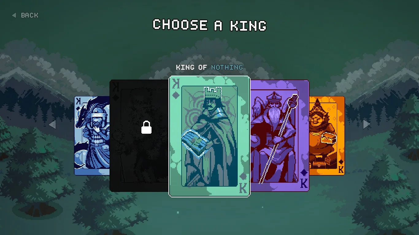King selection carousel showing playable and locked ruler cards