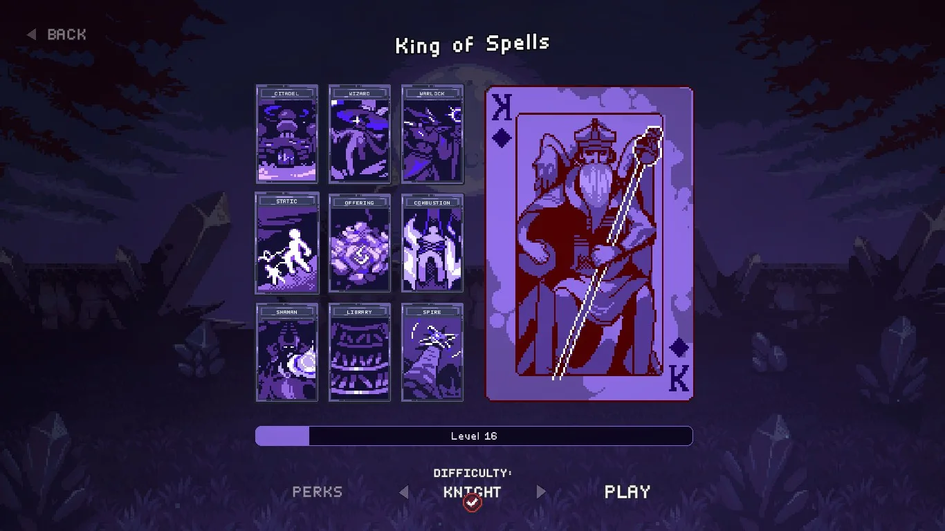 King of Spells and the starting card selection screen